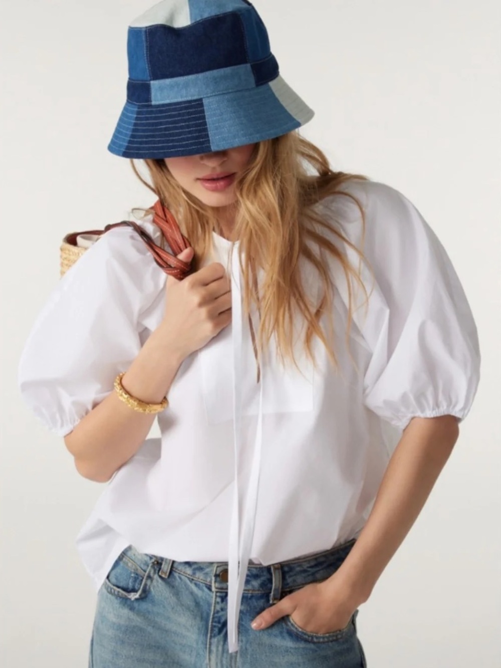 Ba&sh denim patchwork bucket hat 'Lady Hat' NWOT